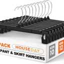 HOUSE DAY Pants & Skirt Hangers - 10 Pack Pants Hangers with Non-Slip Big Clips - Closet Hanger for Shorts, Shirts, Jeans, Slacks, Clothes, Clothing - Durable, Slim & Space Saving, Black - 12 Inch