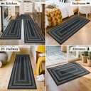 HEBE Washable Kitchen Rugs Sets of 3, Non Slip Absorbent Kitchen Rugs and Mats, Farmhouse Stain Resistant Faux Jute Kitchen Mat Carpet Runner for Kitchen Floor, Laundry Room, Hallway, Black/Grey