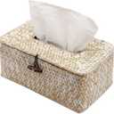 Tissue Box Cover Rectangle Seagrass Tissue Box,Woven Tissue Box Holder with Lid,Farmhouse Tissue Cover for Bathroom Toilet Living Room Bedroom Kitchen Table Desk Office,Whitewash