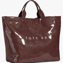 Women's Large PVC Tote Bag Letters Print Handbags Paper Shoulder Bag Clear Shopping Hobo Bag, Coffee