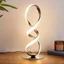 LED Spiral Bedside Table Lamp, Stepless Dimmable 12W 3000K Warm White, Modern Nightstand Desk Lamp for Bedroom, Living Room, Sliver