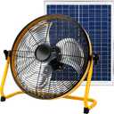 CYBERDAX 16 Inch Portable Rechargeable Solar Floor/ Table Fan, Wireless Air Circulation Fan Powered by Solar Panel and AC Charger Dual Input for Indoor Household, Office, Camping, Picnic Outdoors