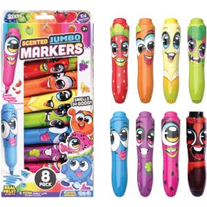 Scentos Scented Jumbo Markers 8 Pack, With Fruit Scent, 8 Colors, Different Fruity Each, Washable Markers, Marker for Kids, Kid Approved, Non Toxic Chunky, Design for Little Hands, Super Washable Ink.