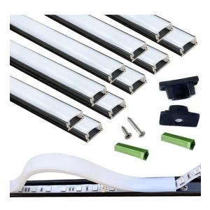 THMOOTHER LED Strip Pre-Drilled Black U Channel Diffuser 10-Pack 3.28FT,Surface Mounted Tape Light Aluminum Track with Continuous Silicone Cover. Flush Installed Low Profile (Black, 10X3.3FT)
