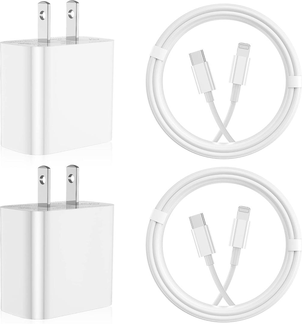 3 x iPhone Fast Charger 4Pack [Apple MFi Certified] 2 pcs Apple Type C Wall Charger Block with 2 pcs 6FT Long USB C to Lightning Cable Fast Charging Cord for iPhone 14 13 12 11 Pro Max/SE 2022/ipad