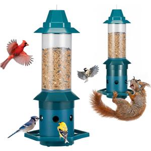 Kingsyard Squirrel Proof Bird Feeder for Outside, 3 LBS High Capacity Metal Feeder with Adjustable Weight Sensing, Weatherproof Wild Bird Feeders for Cardinals Blue Jays - Garden Decor Gifts (Green)
