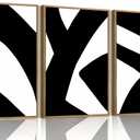 KISSFOX 3 Piece Framed Wall Art Black White Wall Decor Abstract Pictures Modern Minimalist Canvas Art Large Geometry Paintings Artwork for Living Room Bedroom Office, 24x36 In