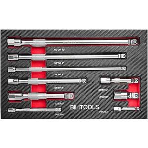 BILITOOLS 9-Piece Hex Wobble Extension Set, 2 in 1, 1/4 in, 3/8 in, 1/2 in, Chrome Vanadium Steel