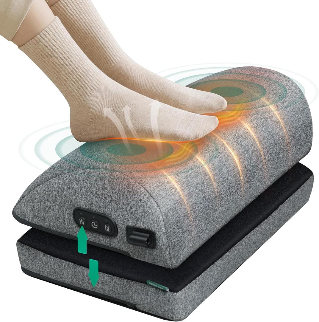 Snailax Heated Foot Rest Under Desk at Work, FSA Eligble Desk Foot Stool with Heat & Vibration Massage, Adjustable Height, 2 Heat Levels Foot Warmer Feet Heater for Office Chair, Gaming Home Use (Grey)