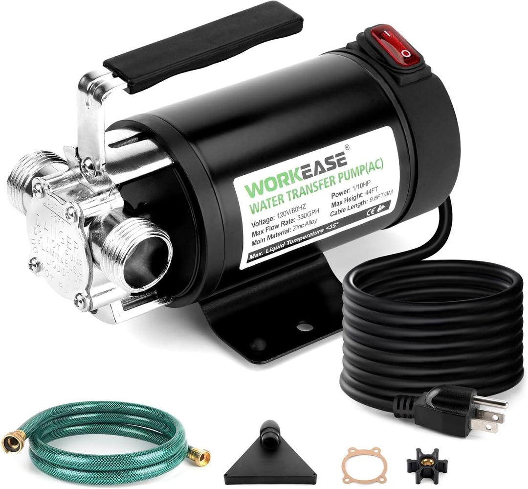 Electric Water Transfer Pump 120V, 330 Gallon Utility Water Pumps with On/Off Switch Portable Transfer Pump for Pool Draining with 6 FT Water Hose Remove Water from Garden Hot Tub Basement(Black)