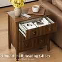 Night Stand, Fluted 3 Drawer Wide Farmhouse Nightstand with Gold Handle, Larger Wider Modern Bedside End Table for Bedroom, Living Room, Walnut