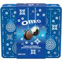 OREO Fudge and White Fudge Covered Chocolate Sandwich Cookies, Holiday Cookies, 1.02 lb Tin (EXP 02/17/26)
