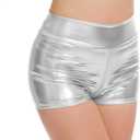 Women's Metallic Booty Shorts Shiny High Waisted Rave Bottoms for Dance Festival (Silver, Small)