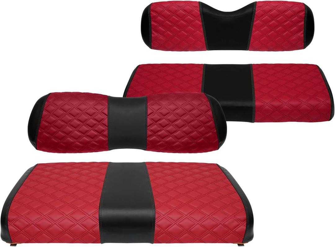 Golf Cart Seat Covers Front and Rear Waterproof and Sun Resistant Marine Grade Vinyl Leather Seat Cover Accessories for Club Car DS 2000.5-up, Deep Red(4PCS)