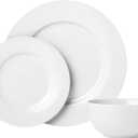 Amazon Basics Porcelain Dinnerware Set, Microwave and Dishwasher Safe, Service for 6, 18-Piece, Plates, Bowls, White