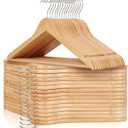 TOPIA HANGER Wooden Hangers 30 Pack, Natural Wood Clothes Hangers, Durable Coat Hanger with 360-Degree Rotatable Hook, Non-Slip Pants Bar and Shoulder Notches for Camisole Tops-CT34N30