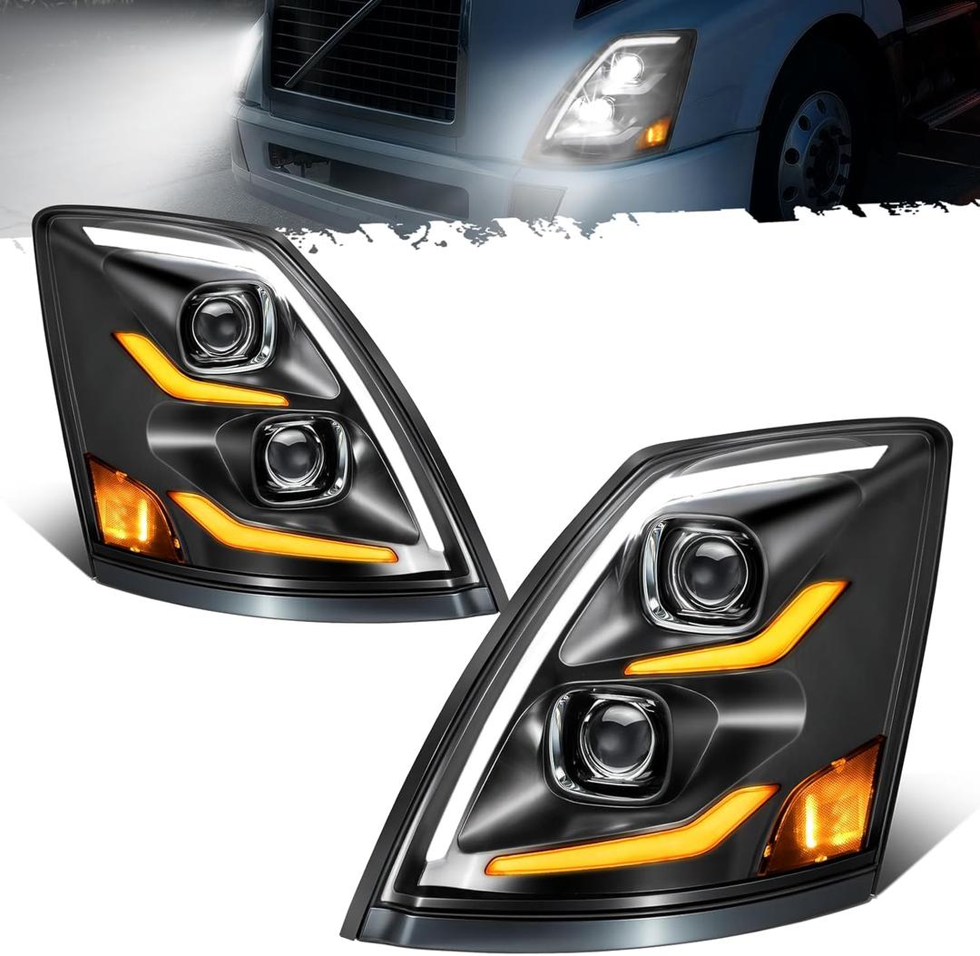 Partsam LED Headlights Assembly Compatible with VNL VN 2004-2017, DOT Approved with Start Animation High/Low Beam Sequential Turn Signal DRL Marker Lights, IP67 6500K