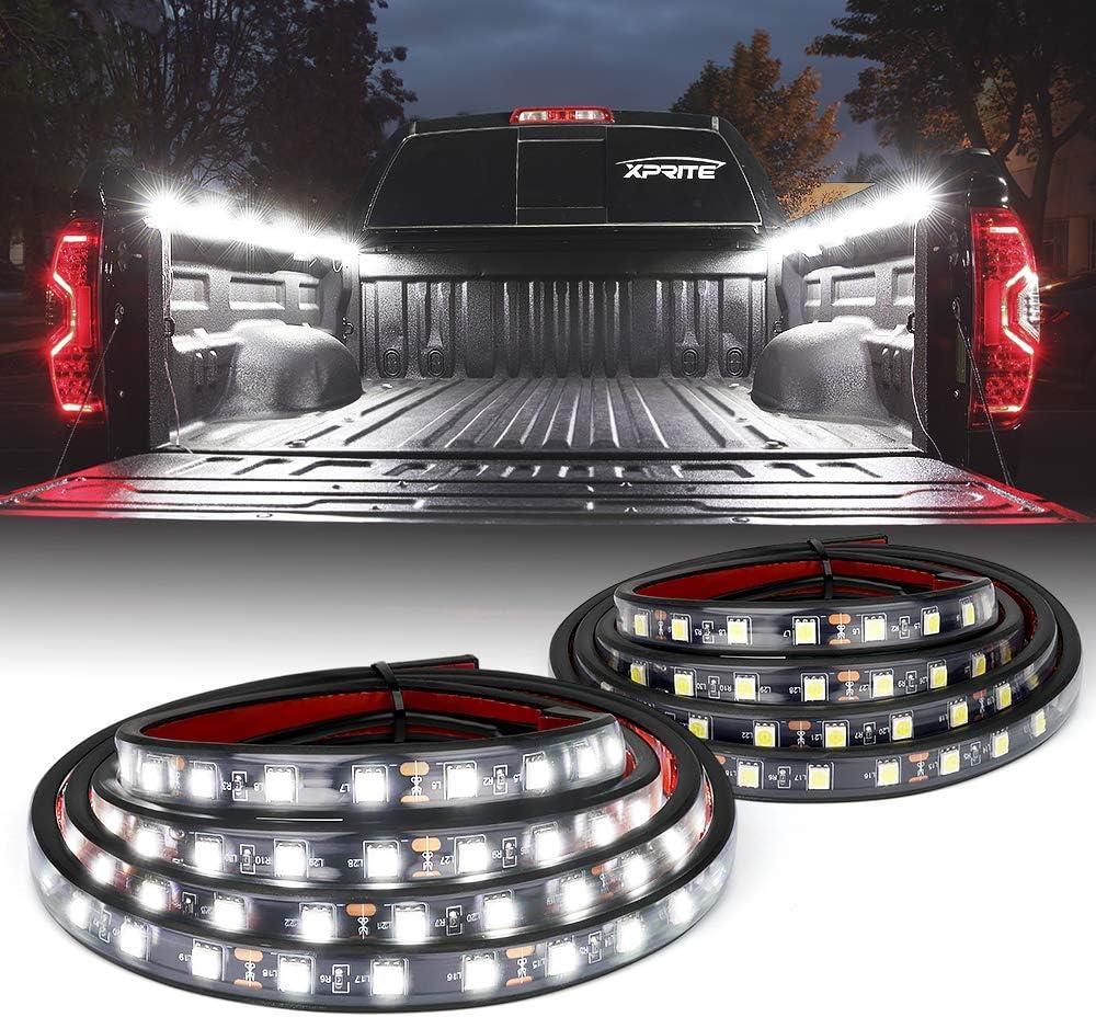 Xprite 60" Inch White LED Truck Bed Lights Strip Kit, Decoration Lighting Bar for Cargo Pickup Trucks Tonneau Cover Van SUV RV Boat, with On/Off Switch - 2PCS