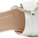 Women's Flat Sandals Rhinestone Strappy Buckle Slides With Soft Memory Foam Insole, Dressy Beach Leather Slippers for Summer Vacation (7, White)