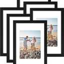 decorUhome 8x12 Picture Frame, Display Pictures 6x8 with Mat or 8x12 without Mat, Wall & Tabletop Display Photo Frame, Black, 6 Pack