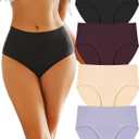 3 Pack FINETOO Women's High Waisted Seamless Underwear Full Coverage Brief Ladies No Show Panties Sexy Lingerie Regular&Plus Size (Large, Black & Beige & Grape Purple & Silver Gray)