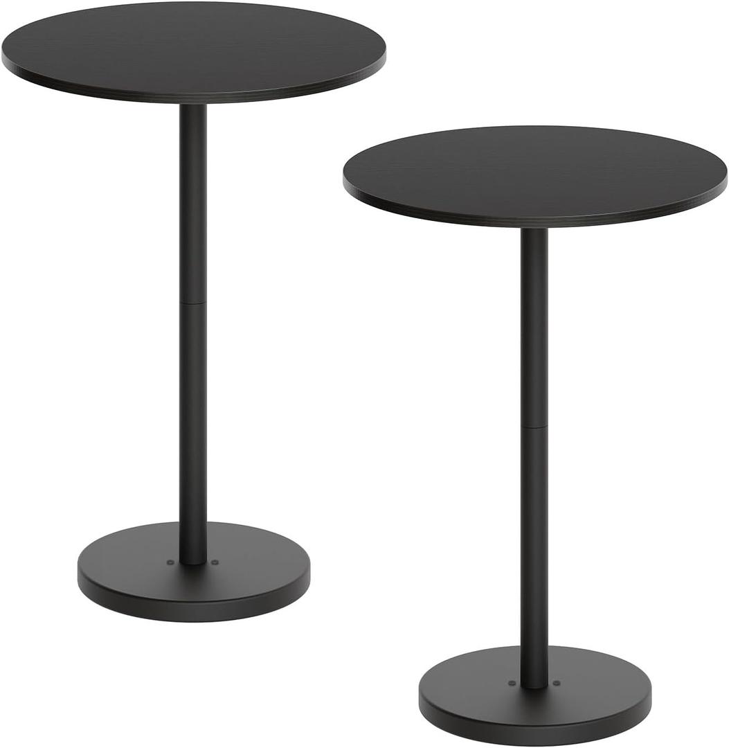 Bar Table, Round Bar Table Set of 2, Counter Height Table, Pub Cocktail Table, Metal Frame, for Bistro, Dining Room, Living Room, Terrace, Black BT05L2BB, Round, 21.7-inch diameter x 39.5-inch height