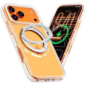 Magnetic for iPhone 17 Pro Case with 360 Spin Stand, Compatible with MagSafe, Military-Grade Protection, Detachable Strip, Anti-Yellowing Clear Phone Case for iPhone 17 Pro 6.3", White