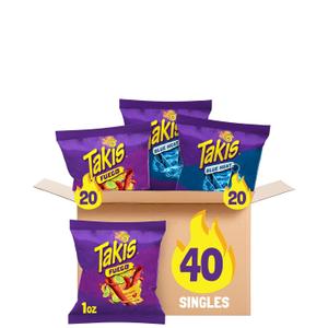 Takis 40 pc / 1 oz Variety Pack - Fuego & Blue Heat Flavored Rolled Tortilla Chips - (20) Fuego, (20) Blue Heat - Perfect for Tailgates, Parties, or the Office, BBD Feb 24, 2026