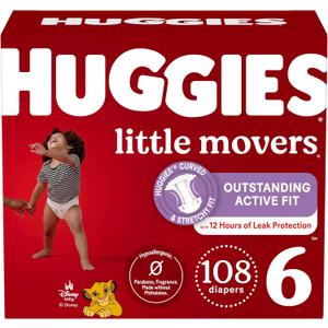 Huggies Size 6 Diapers, Little Movers Baby Diapers, Size 6 (35+ lbs), 108 Count (2 Packs of 54) 