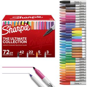 Sharpie Permanent Markers, Ultimate Collection, Ultra Fine And Fine Tip Markers, Assorted Colors, 72 Count - Classroom, Teacher Supplies, Arts & Crafts, Bulk Marker Set