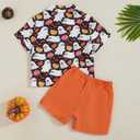 Rtnnsbbfcm Toddler Baby Boy Halloween Outfit Short Sleeve Bow Tie Pumpkin Ghost Button Down Shirt Top Shorts 2Pcs Set
