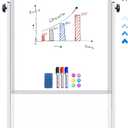 maxtek Rolling White Board, 44 x 28 Height Adjustable Whiteboard on Wheels, Large Magnetic Standing Mobile Easel Board, Double-Sided with Stand for Office, Home, and Classroom