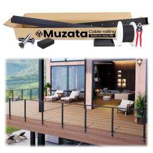 Muzata 13'-19'6" Side Mount Black Complete Cable Railing Kit 42 Inch Cable Railing System for Decks with Post Handrail Space-Saving Fasica Mount with User Guide RCF2 BH4L