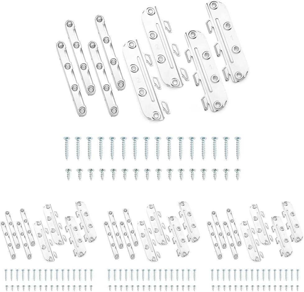 POWERTEC 71425 Surface Mounted Rail Brackets, Frame Fasteners Hardware With Mounting Screws, Hooks for Wood Bed Frame, Set of 4, Silver (Pack of 4)