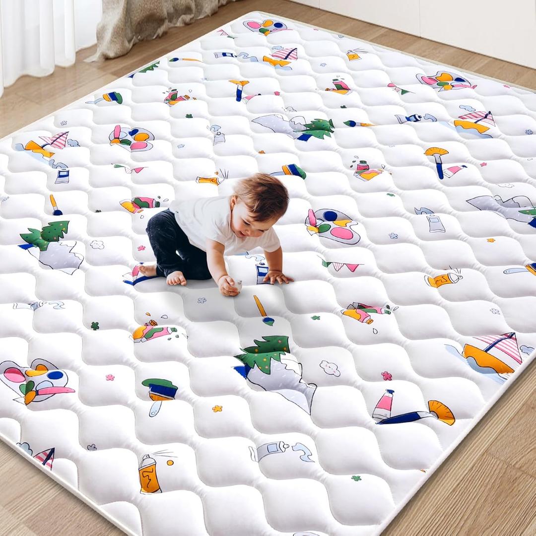 Baby Play Mat - 71" X 59",Premium Thicker Foam One-Piece Crawling Mat, Machine Washable, Extra Large Anti-Slip Activity Playmat for Babies, Toddlers & Infants (Fun Childhood)