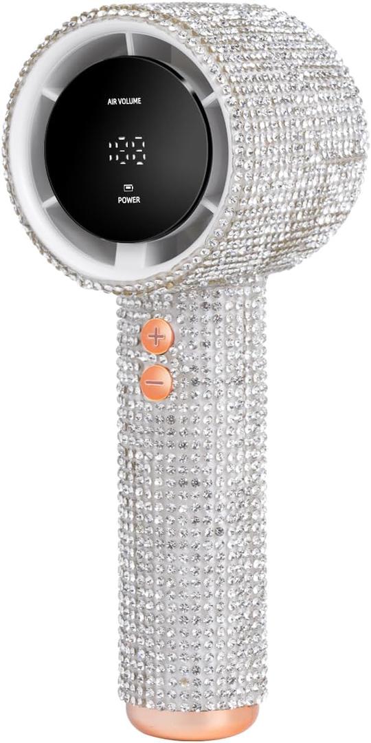 Portable Handheld Turbo Fan - Fashion Full Diamond 1800mAh USB Rechargeable Personal Battery Operated Mini Small Pocket Mini Fan for Travel/Outdoor/Vacation/Beach/Outdoor Activities (White)