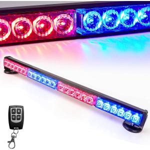 Wireless Remote Control Battery Traffic Advisor Emergency Lights Bar Led Strobe Safety Warning Light Roof Top Hazard Flash with Magnetic Base Mount and 12V Rechargeable Plug (24,Red/Blue)