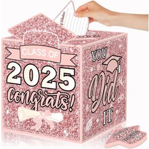 Pink Graduation Card Box 2025 Graduation Party Decorations Rose Gold Congrats Grad Card Box with 48 PCS Advice Cards Class of 2025 Grad Party Supplies Pink Graduation Card Box 2025 Graduation Party Decorations Rose Gold Congrats Grad Card Box with 48 PCS Advice Cards Class of 2025 Grad Party Supplies