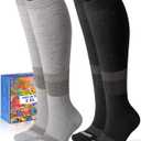 Lalapapa Thick Soft Cotton Compression Socks, Black & Grey Geometric, L/ XL
