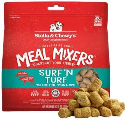 Stella & Chewy's Freeze-Dried Raw Surf & Turf Meal Mixers - Dog Food Topper and Mixer - Made with 95% Grass-Fed Beef & Wild-Caught Salmon - Perfect for Picky Eaters - Grain-Free - 8 oz, Best Before 25 September 2025