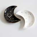 Small Moon Jewelry Dish Tray, Set of 2, Decorative Ceramic Trinket Dish, Modern Accent Tray for Vanity (White and Black)