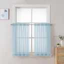 Chyhomenyc Sky Blue Sheer Curtains 30 inch Length 2 Panels, Light Filtering Voile Rod Pocket Short Window Curtians for Bathroom Living Room Farmhouse Small Windows, 42Wx30L inches