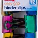 Officemate Easy Grip Medium Binder Clips, Assorted Metallic Colors, 12 Pack (31054)