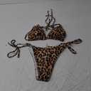 Women's 2 Piece Leopard Bikini Set Cheetah Thong Bikini Sexy Triangle High Cut Swimsuit String Cheeky Bathing Suit L