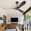 heimo 52 Inch Ceiling Fan No Light, Wood Indoor Outdoor Ceiling Fans Without Lights for Patios Bedroom Living Room Modern Waterproof Propeller Exterior 3 Blade Wooden Fan with Remote Control(Walnut)