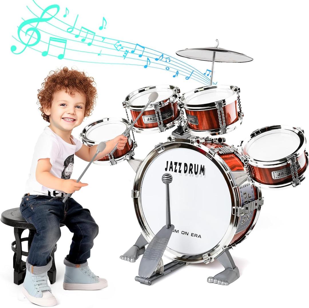 Toy Drum Set for Kids Toddler Jazz Drum Kit with 5 Drums Percussion Musical Instruments Toys for 3 4 5 Year Old Boys Girls Gifts Ages 3-5