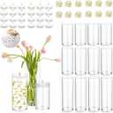 Set of 12 Glass Cylinder Vases for Centerpieces with 8 Pack Vase filler 12 Pearl String 24 White Floating Candles for Centerpieces, Table Center pieces for Wedding Party Home Decor 5, 6, 8 Inch