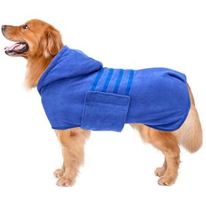 Geyecete Dog Drying Coat with Hood - Absorbent Robe Towel - Microfibre Fast Drying - Blue - XL