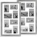 Hongkee 12x22 Picture Frame Set of 2, Grey with Glass Collage Frame, Display Eight Opening 4x6 Photos With Mat or 12 x 22 Newspaper Without Mat - Horizontal or Vertical Wall Mounting