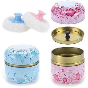ASUNFO 2 Pcs Body Powder Puff and Container Large Fluffy Powder Puffs with Case Empty Bath Dusting Powder Box for Women Baby Beach Travel Home Pink & Blue